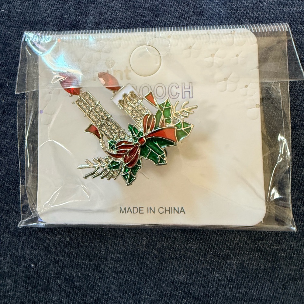 Mint Red and Green Holiday Brooch